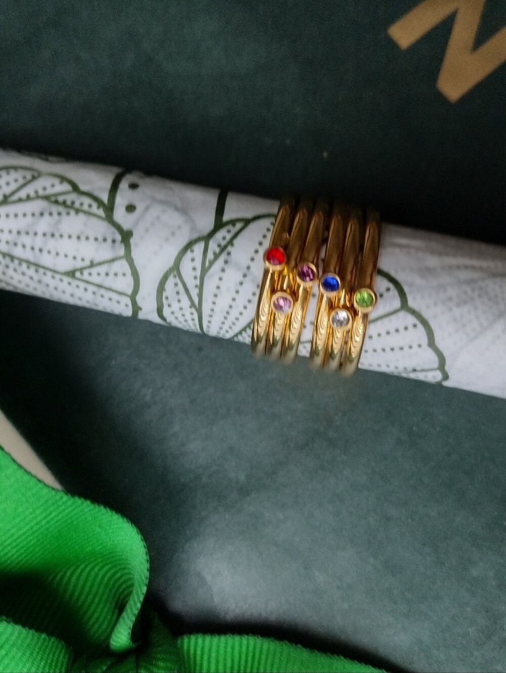 Gold Filled Stackable Rings with Multicolor Stones - Picture 4 of 4